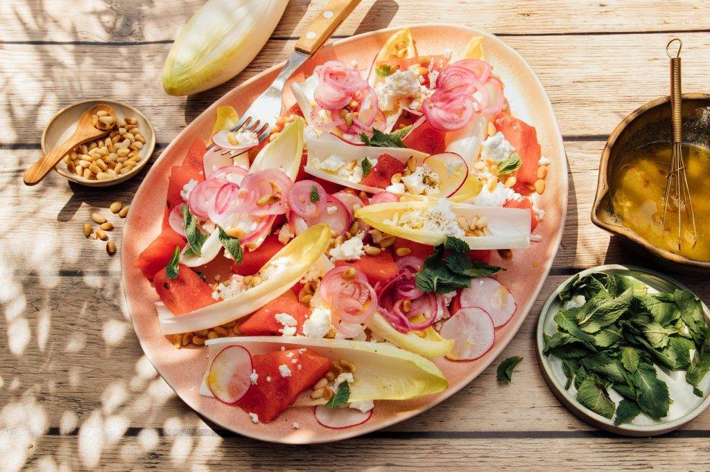 watermeloensalade met feta en witlof
